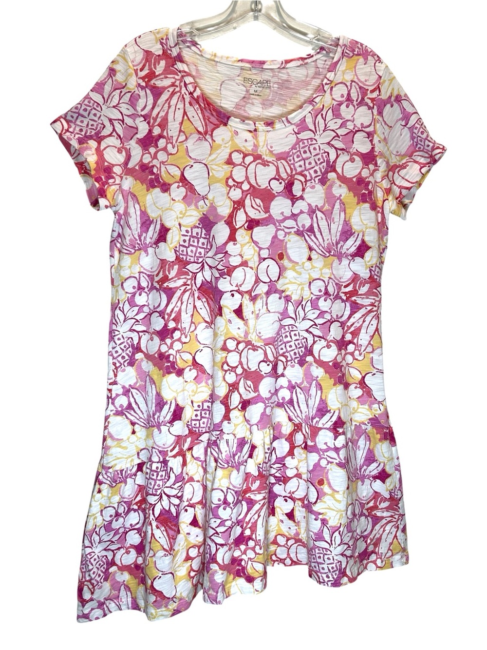 Escape by Habitat Floral Cotton Jersey Dress w/ Asymmetric Ruffle Hem - Medium
